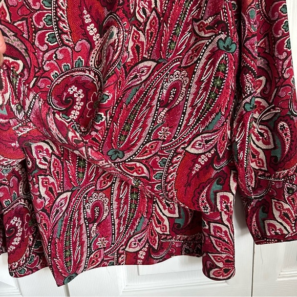 J Jill Blouse Womens L Red Paisley Long Sleeve Button Cuff Boho Floral Office - Picture 2 of 13
